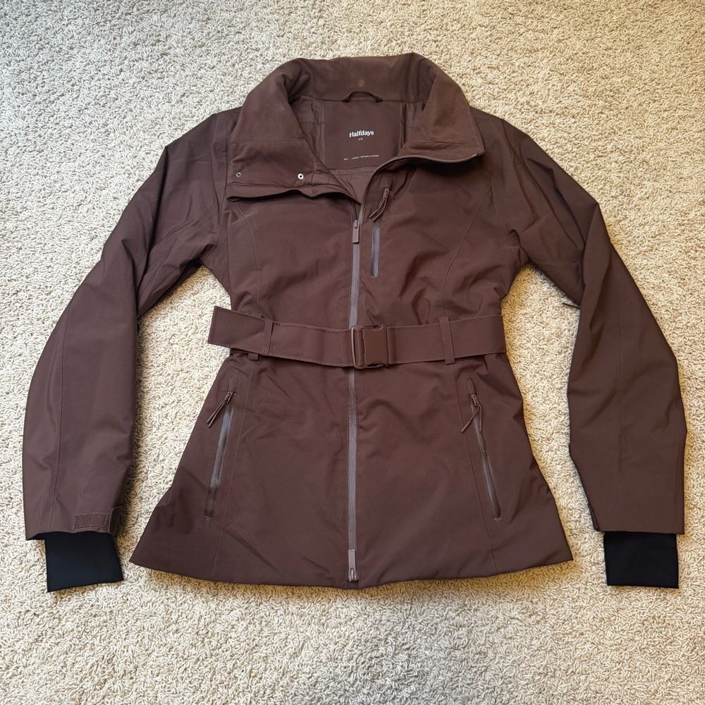 Halfdays Aston Jacket Belted Ski Jacket Brown Spiked Cocoa Medium Waterproof - Picture 9 of 9